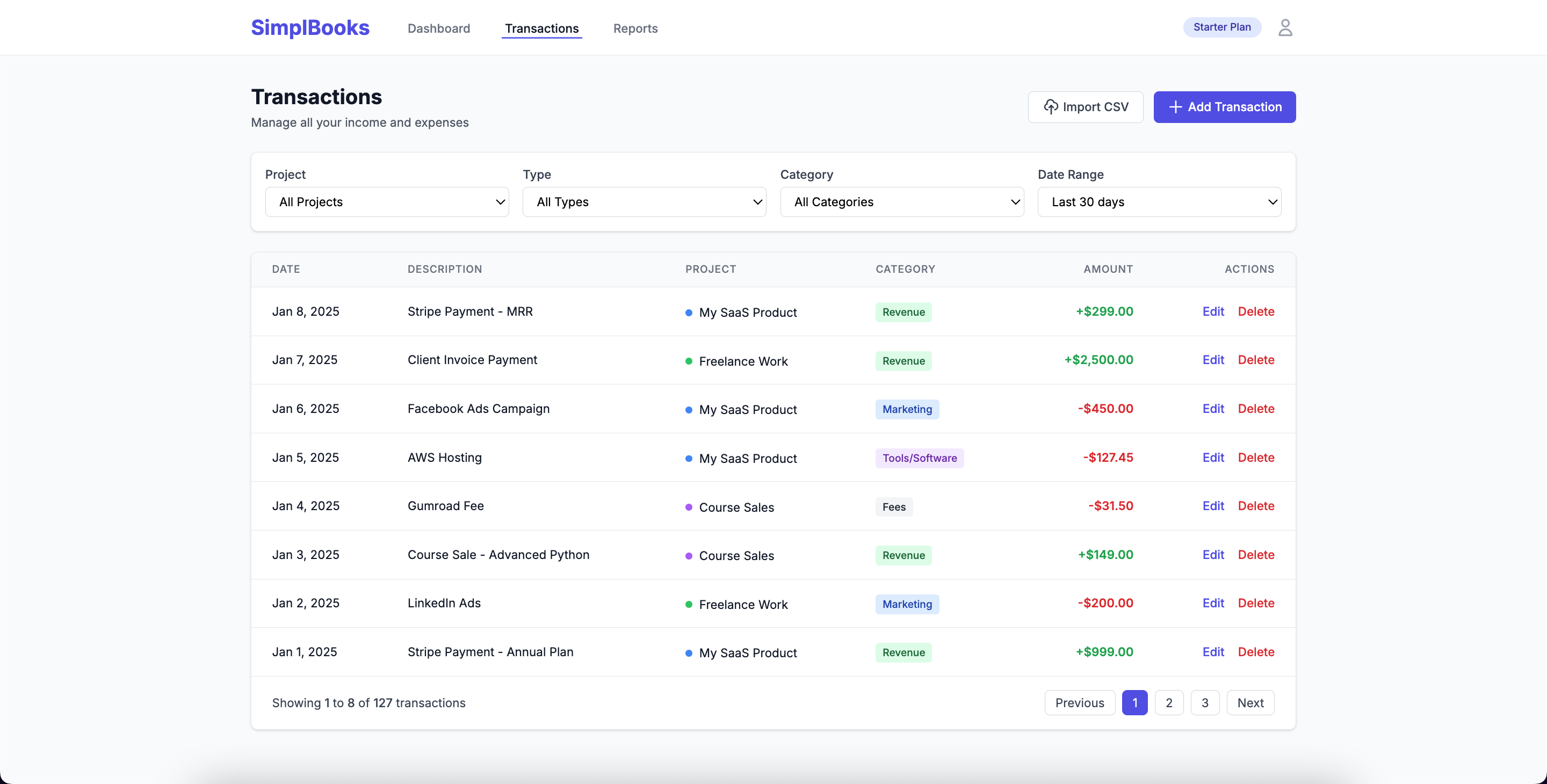 SimplBooks Transactions